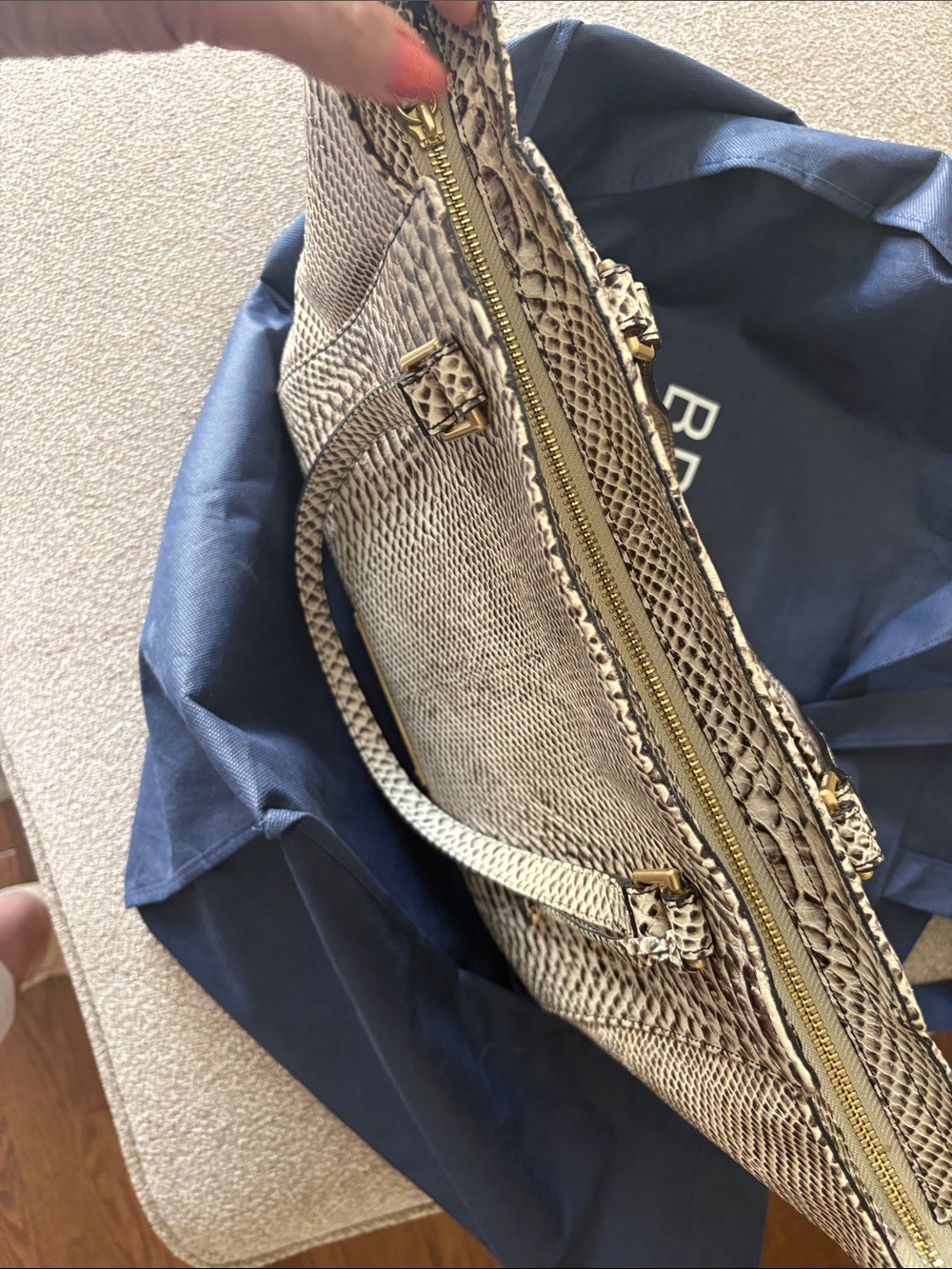 ❤️❤️ Brahmin Snake-Embossed Tote in Cream and Dark Brown - Picture 11 of 14